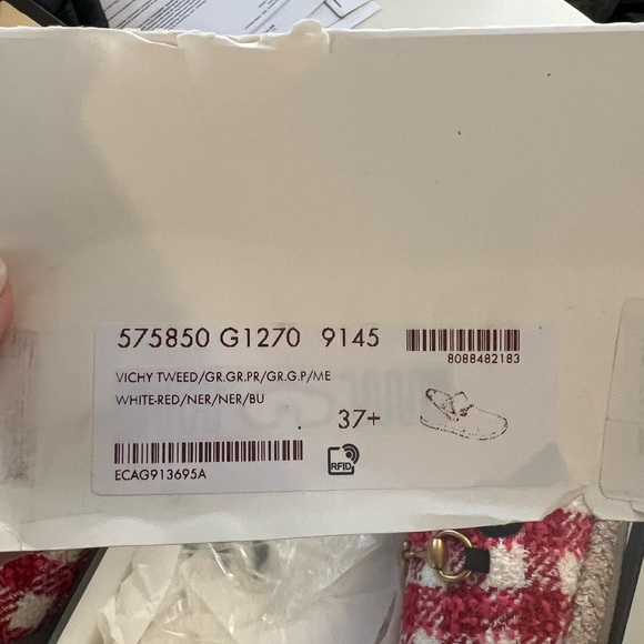 Gucci Mouton Loafer 37+ Ladies Red x White Vichy Tweed Horsebit - Hardly Worn - Picture 2 of 6